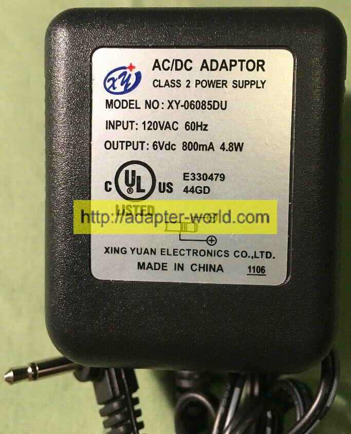 *100% Brand NEW* XY 6Vdc 800mA 4.8W FOR XY-06085DU AC/DC Adaptor Class 2 Power Supply Free shipping!