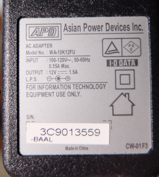 *Brand NEW*12V1.5A AC/DC Adapter APD WA-18K12FU Power Supply