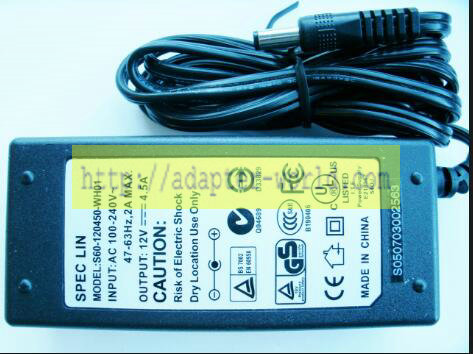 *Brand NEW* SPEC LIN S60-120450-WH01 12V 4.5A AC ADAPTER Power Supply