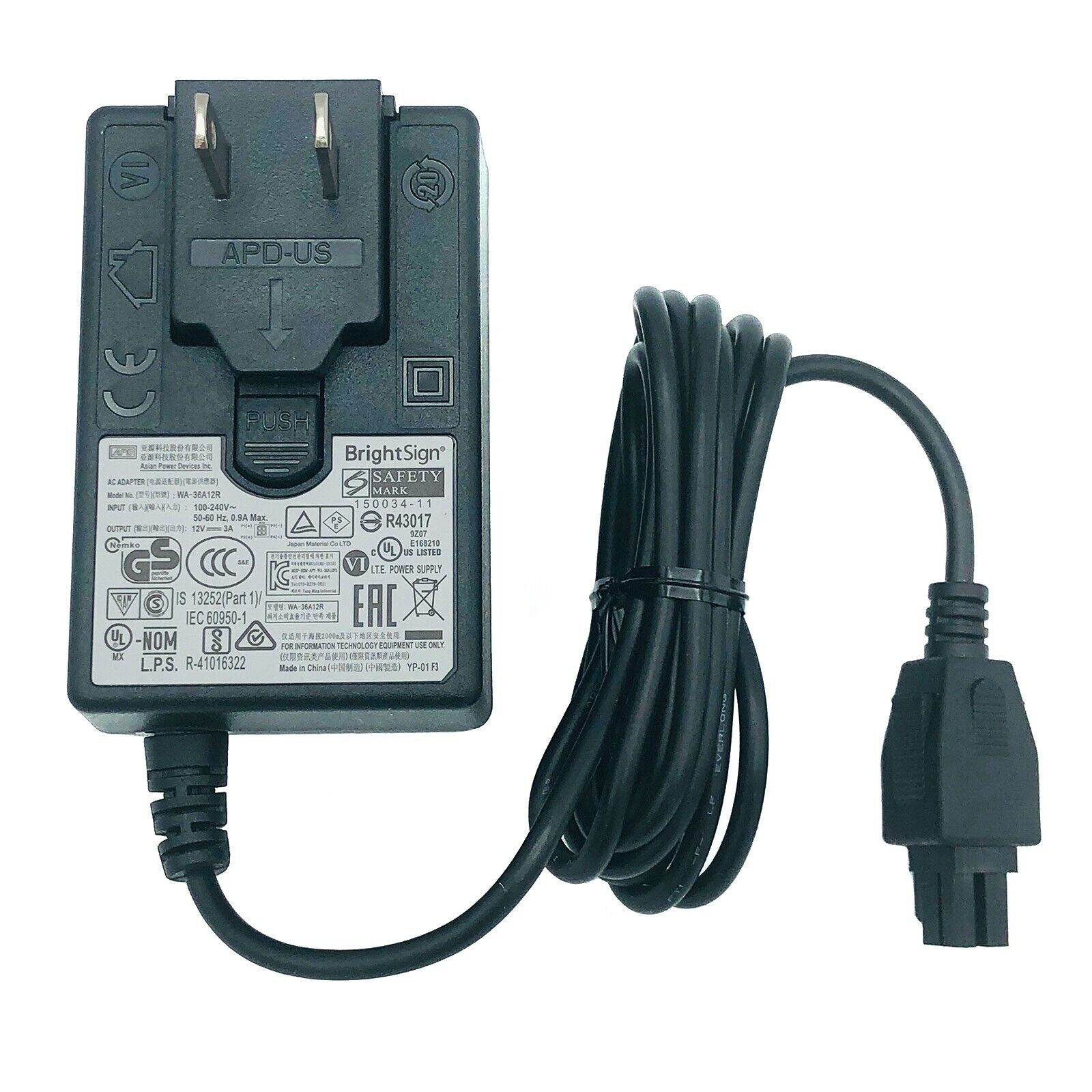 *Brand NEW* 12V 3A Genuine APD WA-36A12R 4-Pin Plug-In AC Adapter Power Supply 36Watt OEM