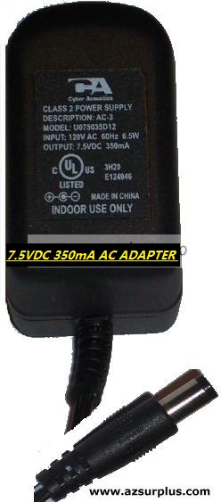 *Brand NEW*7.5VDC 350mA AC ADAPTER CYBER ACOUSTICS U075035D12 2x5.5mm