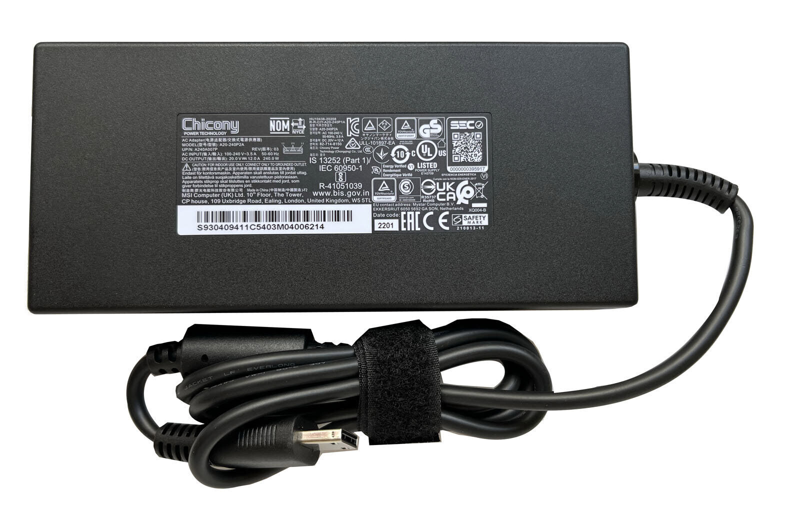 *Brand NEW* For MSI Stealth GS77 12UHS 12UH Power Chicony 20V 12A 240W AC Adapter Charger