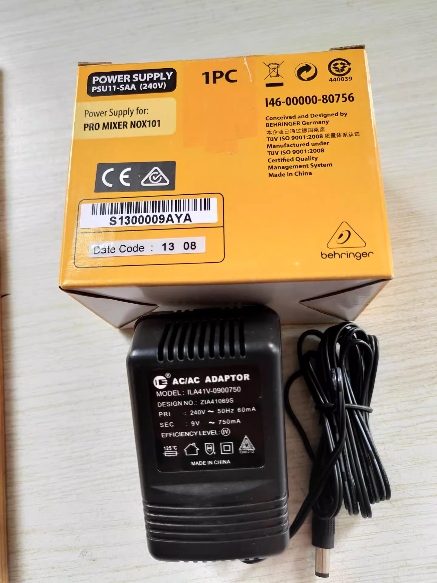 *Brand NEW*POWER Supply BEHRINGER AC100-240V 50/60Hz IL41V-0900750 NOX101 9V 750MA AC DC ADAPTHE