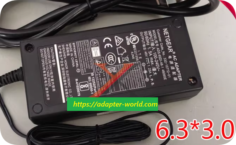 *Brand NEW*NETGEAR Eurogate 48V 1.25A Power Adapter with Large Plug 6330 Charging Cable Transformer ADS-65DI-4