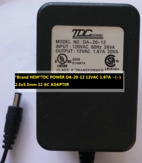 *Brand NEW*TDC POWER DA-20-12 12VAC 1.67A ~(~) 2.5x5.5mm 12 AC ADAPTER