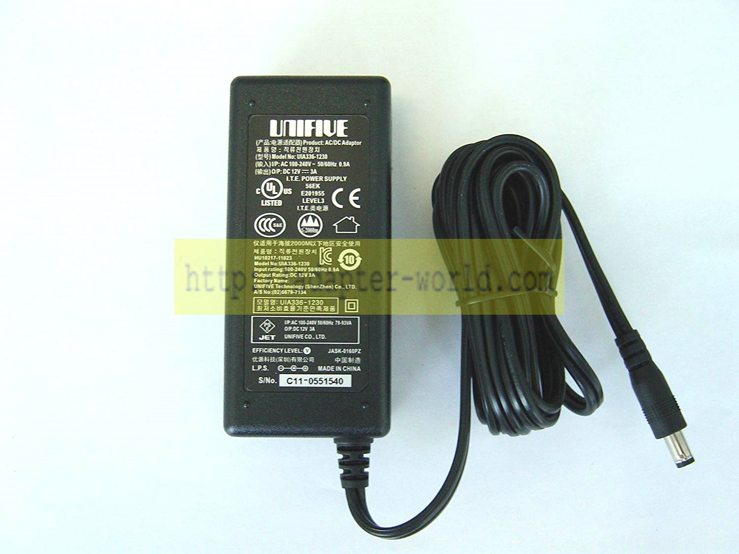 New UNIFIVE HU10217-16042 12v 3a UNI336-1230 ac adapter power supply